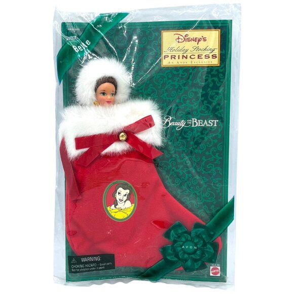 Disney Holiday Stocking Princess Belle Doll In Red Christmas Stocking By Avon - Picture 1 of 9